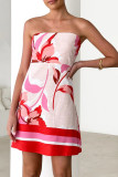 Sexy Vacation Floral Print Contrast Strapless Printed Dresses