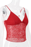 Sexy Solid Color Lace V Neck Tops