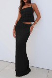 Sexy Solid Color Lace Up Backless Halter Sleeveless Two Pieces