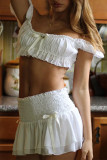 Sexy Solid Color Bow Decor Square Neck Short Sleeve Two Pieces