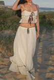 Sexy Solid Color Lace Up U Neck Sleeveless Two Pieces
