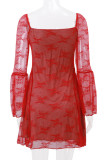 Sexy Solid Color Lace Lace Up Square Neck A Line Dresses