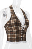 Sexy Plaid Patchwork Backless Halter Tops