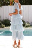 Casual Solid Color Backless Flounce Square Neck Cake Skirt Dresses