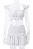 Sexy Solid Color Buttons Square Neck Short Sleeve Two Pieces