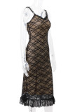 Sexy Solid Color Mesh V Neck One Step Skirt Dresses
