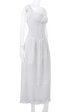 Casual Solid Color Ruched Square Neck Long Dresses