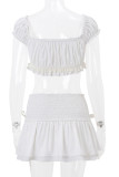Sexy Solid Color Bow Decor Square Neck Short Sleeve Two Pieces