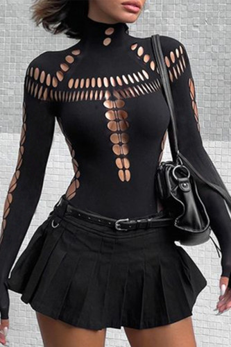 Sexy Solid Color Hollow Out Turtleneck Skinny Bodysuits