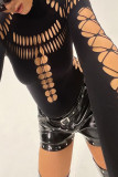 Sexy Solid Color Hollow Out Turtleneck Skinny Bodysuits