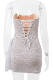 Sexy Solid Color Lace Ruched Irregular U Neck Lace Dress Dresses