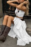Street Solid Color Flounce Sleeveless Two Pieces