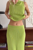 Casual Solid Color Weave Turtleneck Sleeveless Two Pieces
