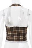 Sexy Plaid Patchwork Backless Halter Tops