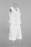 Street Solid Color Buttons Ruched V Neck Sleeveless Two Pieces