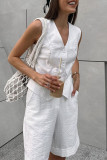 Street Solid Color Buttons Ruched V Neck Sleeveless Two Pieces