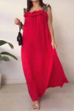 Casual Leopard Pocket Patchwork Flounce Square Neck Long Dresses