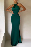 Elegant Solid Color Backless Fishtail Halter Fishtail Dresses