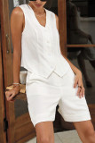 Street Solid Color Buttons Ruched V Neck Sleeveless Two Pieces