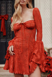 Sexy Solid Color Lace Lace Up Square Neck A Line Dresses