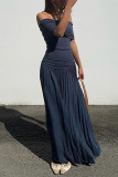 Sexy Solid Color Ruched Off Shoulder Long Dresses