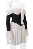 Sexy Solid Color Backless Contrast Off Shoulder Waist Skirt Dresses