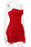 Sexy Solid Color Lace Ruched Irregular U Neck Lace Dress Dresses