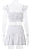 Sexy Solid Color Buttons Square Neck Short Sleeve Two Pieces