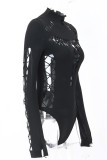 Sexy Solid Color Hollow Out Turtleneck Skinny Bodysuits