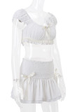 Sexy Solid Color Bow Decor Square Neck Short Sleeve Two Pieces