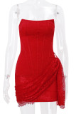 Sexy Solid Color Lace Ruched Irregular U Neck Lace Dress Dresses