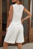 Street Solid Color Buttons Ruched V Neck Sleeveless Two Pieces