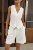 Street Solid Color Buttons Ruched V Neck Sleeveless Two Pieces