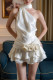 Sexy Solid Color Backless Flounce Flower Shape Halter A Line Dresses
