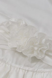 Sexy Solid Color Backless Flounce Flower Shape Halter A Line Dresses