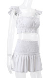 Sexy Solid Color Buttons Square Neck Short Sleeve Two Pieces