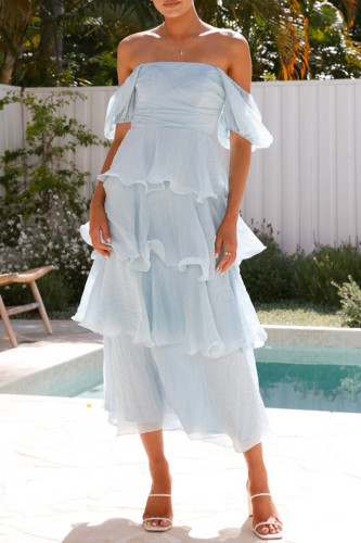 Casual Solid Color Backless Flounce Square Neck Cake Skirt Dresses