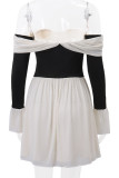 Sexy Solid Color Backless Contrast Off Shoulder Waist Skirt Dresses