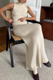 Casual Solid Color Weave Turtleneck Sleeveless Two Pieces
