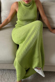 Casual Solid Color Weave Turtleneck Sleeveless Two Pieces