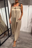 Casual Leopard Pocket Patchwork Flounce Square Neck Long Dresses
