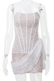 Sexy Solid Color Lace Ruched Irregular U Neck Lace Dress Dresses