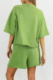 Casual Solid Color Draw String O Neck Short Sleeve Two Pieces