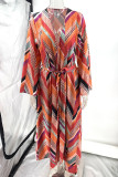 Vacation Striped Print Lace Up Contrast Swimwears Cover Up