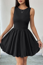Casual Solid Color Ruched O Neck Bud Dresses