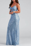 Prom Solid Color Sequins V Neck Evening Dresses
