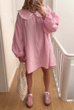 Casual Plaid Patchwork Contrast Peter Pan Collar A Line Dresses