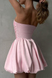 Sexy Solid Color Pleated Strapless Mini Dresses