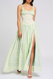 Sexy Jacquard Patchwork Slit U Neck Long Dresses