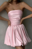 Sexy Solid Color Pleated Strapless Mini Dresses